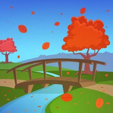 Autumn landscape with bridge Stock-Illustration