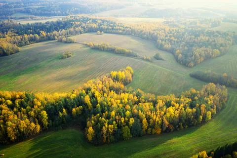 Autumn landscape with fields Stock Photos