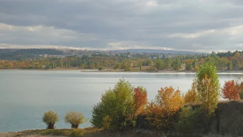 Autumn landscape with mountain lake Stock Footage 80998466