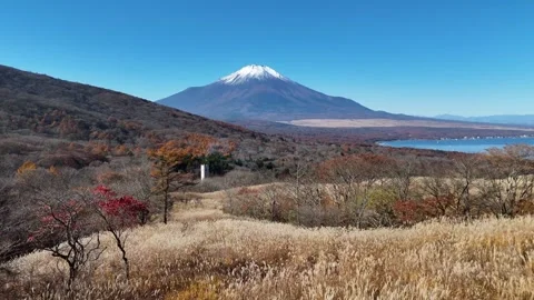 Autumn Landscape | Mt. Fuji | Lake - 4K Aerial Video Stock Footage 329054493