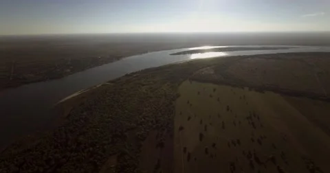 Autumn landscape with river and trees. the river turns shooting quadrocopters Stock Footage 68093337