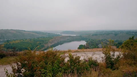 Autumn landscape river bends among the hills Stock Footage 160817208