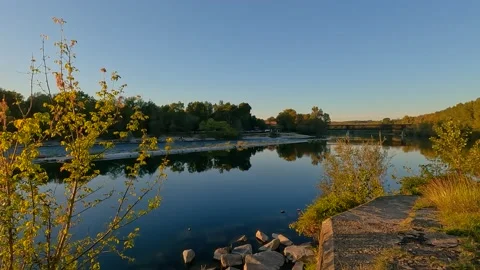 Autumn landscape with river Stock Footage 219804618