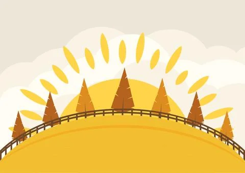 Autumn landscape in simple style vector background. Yellow and brown trees .. Stock Illustration