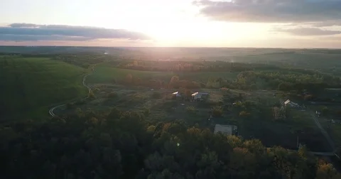 Autumn landscape at sunset over the forest Stock Footage 81457552