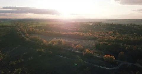 Autumn landscape at sunset over the forest Stock Footage 81491092