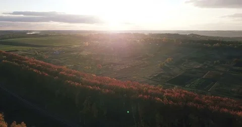 Autumn landscape at sunset over the forest Stock Footage 81491095