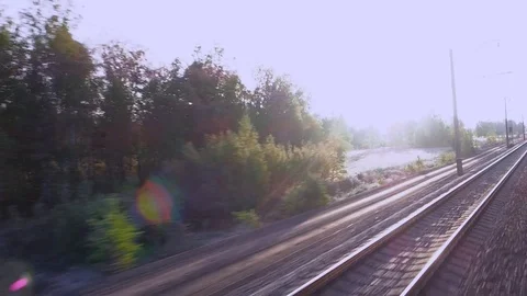 Autumn landscape from the train window at dawn 스톡 동영상 80828591