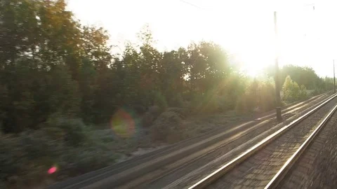 Autumn landscape from the train window at dawn Video stock 80933307