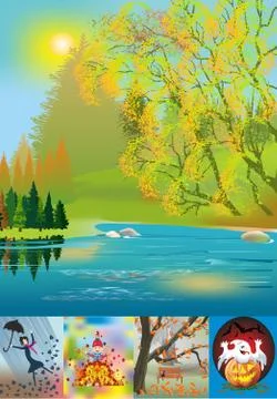 Autumn landscape with a tree Stock Illustration