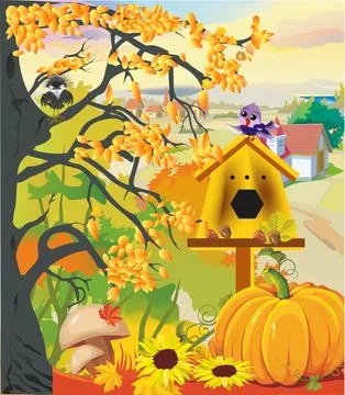 Autumn landscape with a tree Stock Illustration