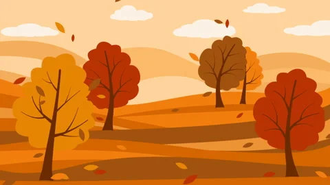 Autumn landscape with trees, clouds and falling leaves Stock Footage 119253323