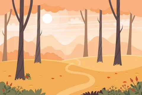 Autumn landscape with trees, fields and hills. Countryside landscape. Vector 库存插图