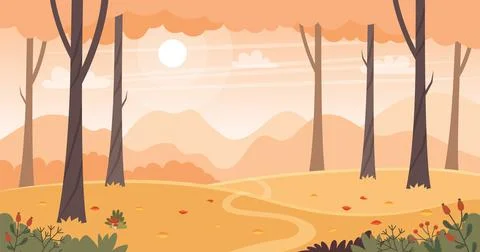 Autumn landscape with trees, fields and hills. Countryside landscape Illustrazione stock