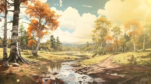 Autumn landscape with trees Stock Footage 338240897