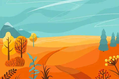 Autumn landscape vector illustration background. Fall panorama nature with Stock Illustration