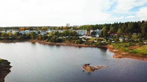 Autumn landscape on the Western Dvina River near the village of Verkhovye Stock Footage 252060153