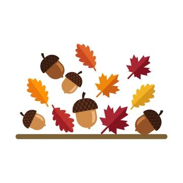 Autumn leaf and acorn vector illustration on white background イラスト素材
