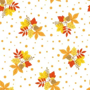 Autumn leaf and dot pattern on white background イラスト素材