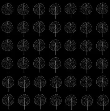 Autumn leaf background with white leaf outlines on black background. Stock Illustration