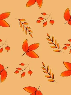 Autumn leaf with berry seamless background, fall season image, vector illustr Ilustración de archivo