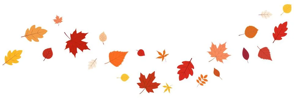 Autumn leaf border. Wave of falling leaves. Leaf fall. Autumn flying leaves.. Stock Illustration