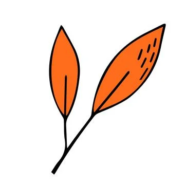 Autumn leaf in doodle style. Hello, Autumn. Design or sticker. Isolated Stock Illustration
