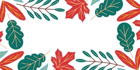 Autumn leaf frame design with red and teal foliage. Fall season concept. Empty Stock Illustration