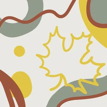 Autumn leaf in a hand drawn linear style on colorful background. Stock Illustration