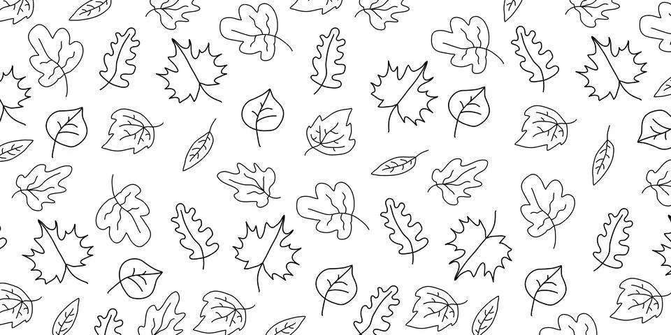 Autumn leaf line pattern on background. Cartoon flat style. Fall decoration. イラスト素材