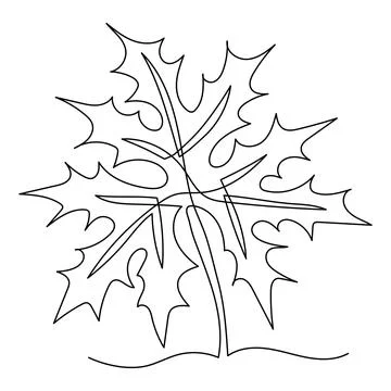 Autumn leaf in one line art. Continuous drawing of tree part. Hand drawn el.. Stock Illustration