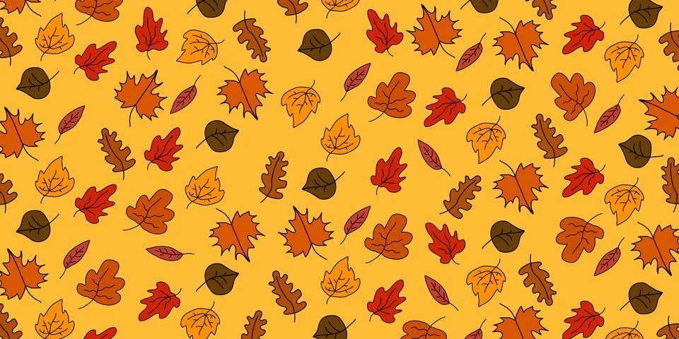 Autumn leaf pattern on background. Cartoon flat style. Colorful fall decoration. Stock Illustration