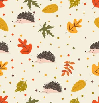 Autumn leaf pattern with hedgehog Stock Illustration