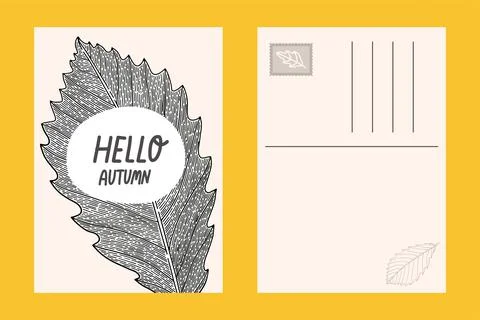 Autumn leaf postcard vector two sides illustration Stock Illustration