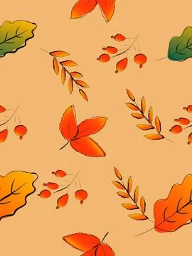 Autumn leaf seamless background, fall season image, vector illustration, dood Stock Illustration