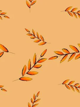 Autumn leaf seamless background, vector illustration, doodle drawing style Stock Illustration