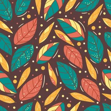 Autumn leaf seamless pattern. Colorful leaves background. Hand-drawn vector. Stock Illustration