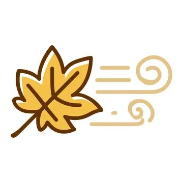 Autumn leaf with swirling wind lines single fall season icon Stock Illustration