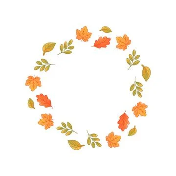 Autumn leaf wreath frame with fall foliage Stock Illustration
