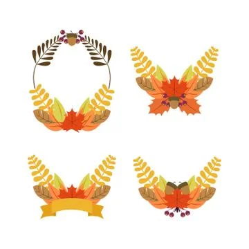 Autumn Leaf Wreath Set Vector Illustration Illustration