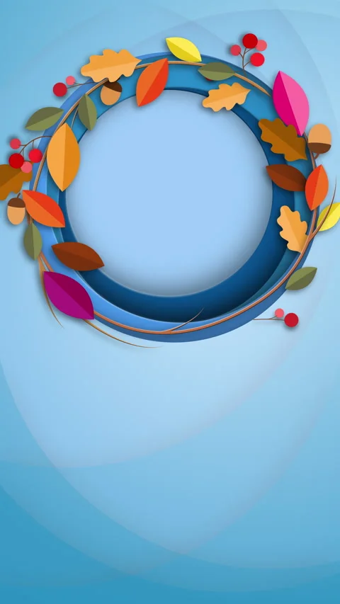 Autumn leaf wreath template with blue background Vertical video. Stock Footage 335375186
