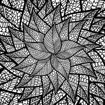 AUTUMN LEAF ZENTANGLE FALL BLACK WHITE 2 스톡 일러스트