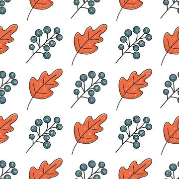 Autumn leafy berry seamless pattern Stock Illustration