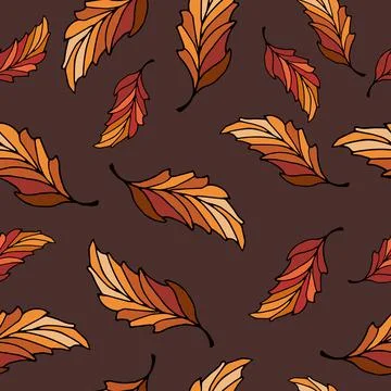 Autumn leafy pattern with yellowing leaves on a brown background. Stock Illustration