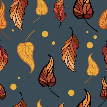 Autumn leafy pattern with yellowing leaves on a dark background. Stock Illustration