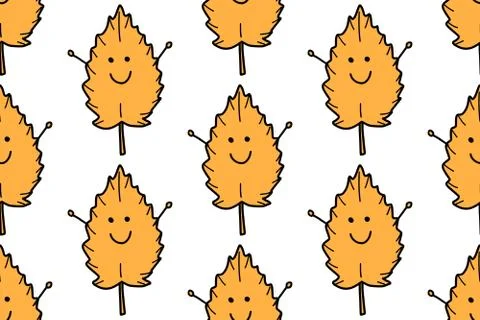 Autumn leave seamless pattern. Cute cartoon orange autumnal garden leaf, fall Stock Illustration