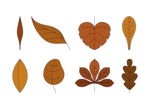 Autumn leaves 2D cartoon objects set Stock Illustration