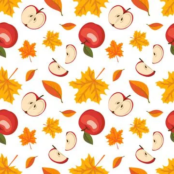 Autumn leaves and apple pattern Stock Illustration