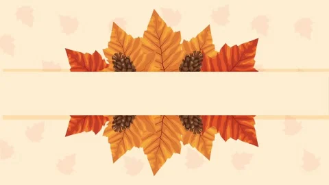 Autumn leaves and pine cones animated video with blank banner for text, sea.. Stock Footage 333606455