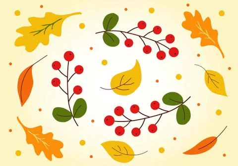 Autumn Leaves and Twigs with Red Berries Stock Illustration